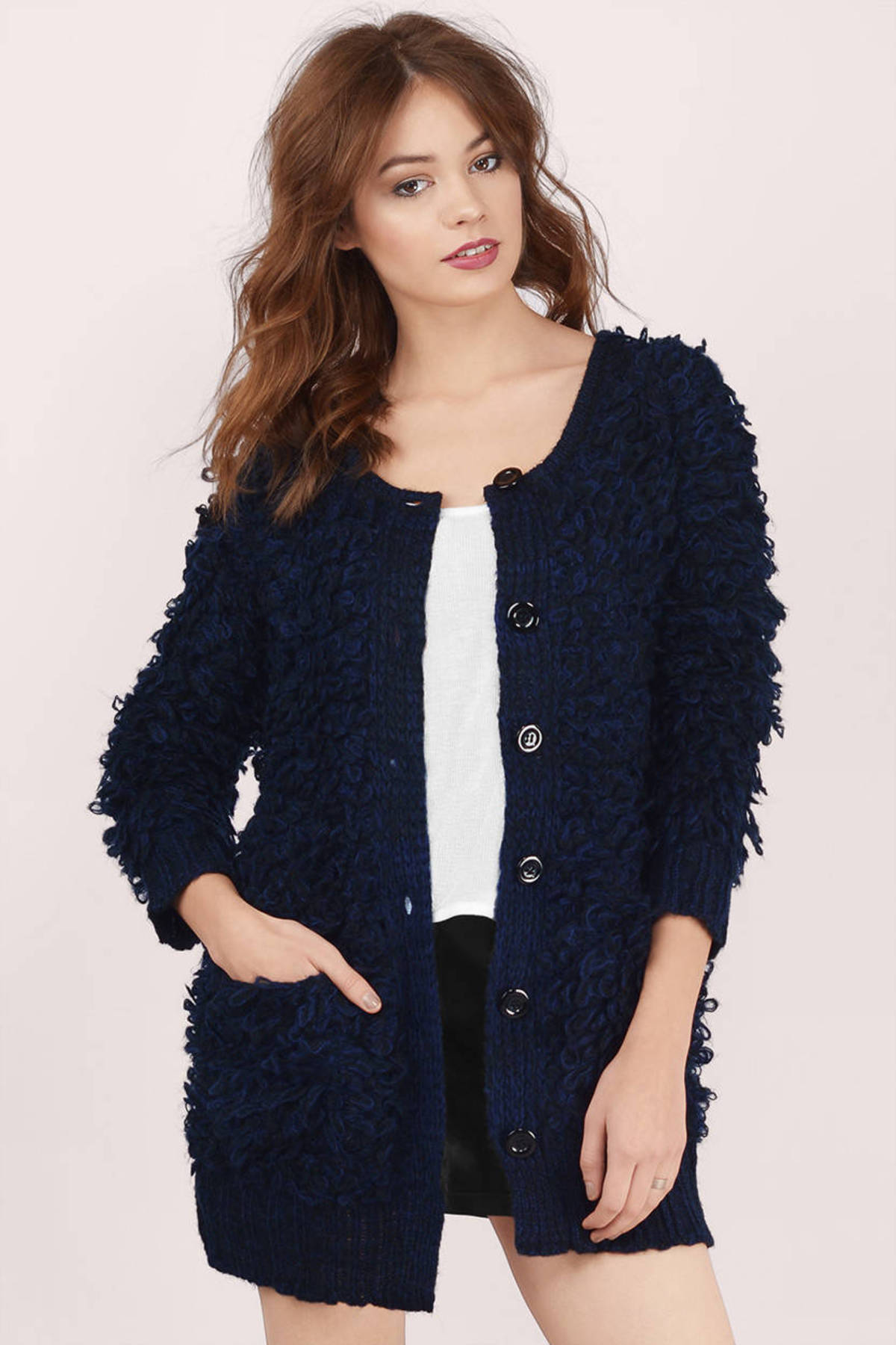 Ossie Loop Knit Cardigan in Navy 24 Tobi US