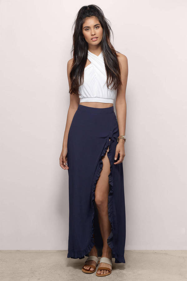 Trendy Navy Skirt - Maxi Skirt - High Slit Skirt - Navy Skirt - $23 ...