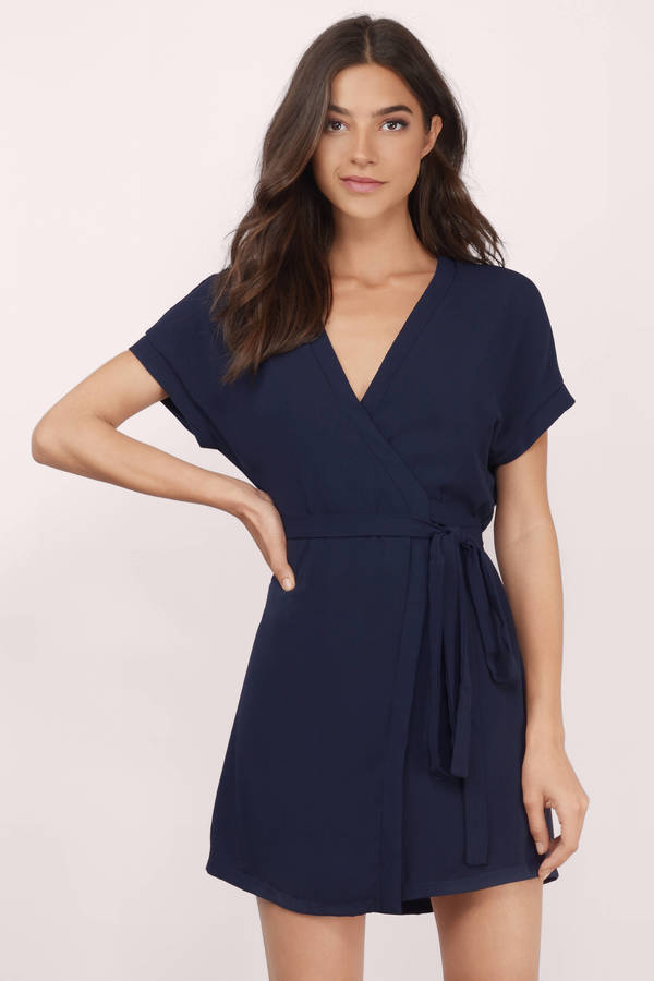Cute Navy Wrap Dress - Short Sleeve Dress - Wrap Dress - $68 | Tobi US