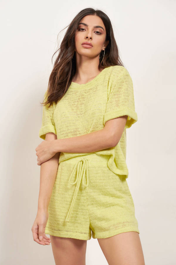 Lounge Around All Day Neon Lime Hacci Shorts