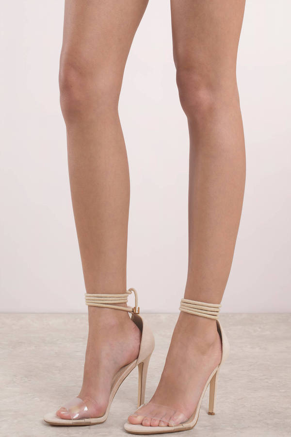 nude clear lace up heels