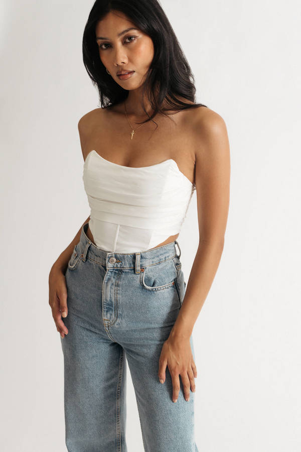 Just Thinking Of You Off White Bustier Crop Top - $76