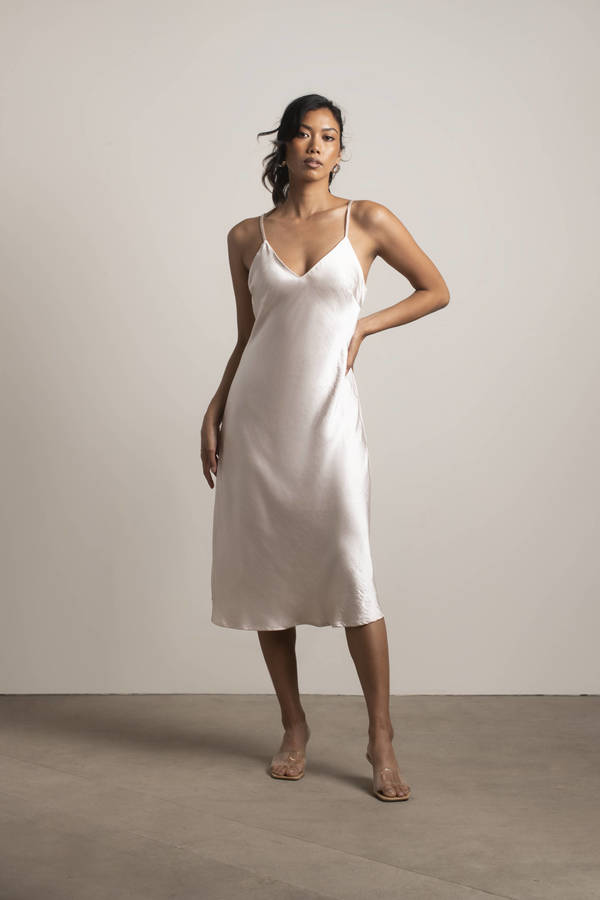 White Midi Dress - Satin Dress With ...
