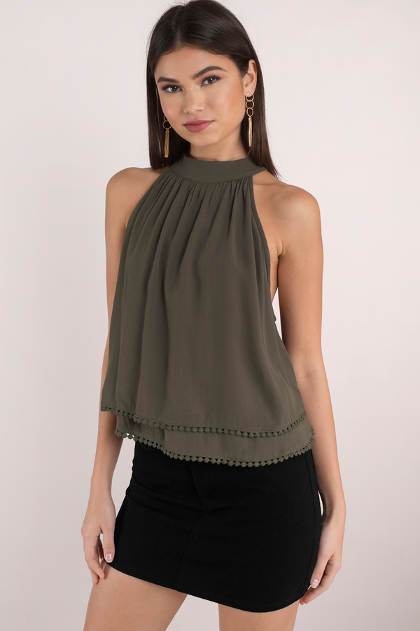 Olive Green Tank - Date Night Top - Olive Green Blouse - $13 | Tobi US