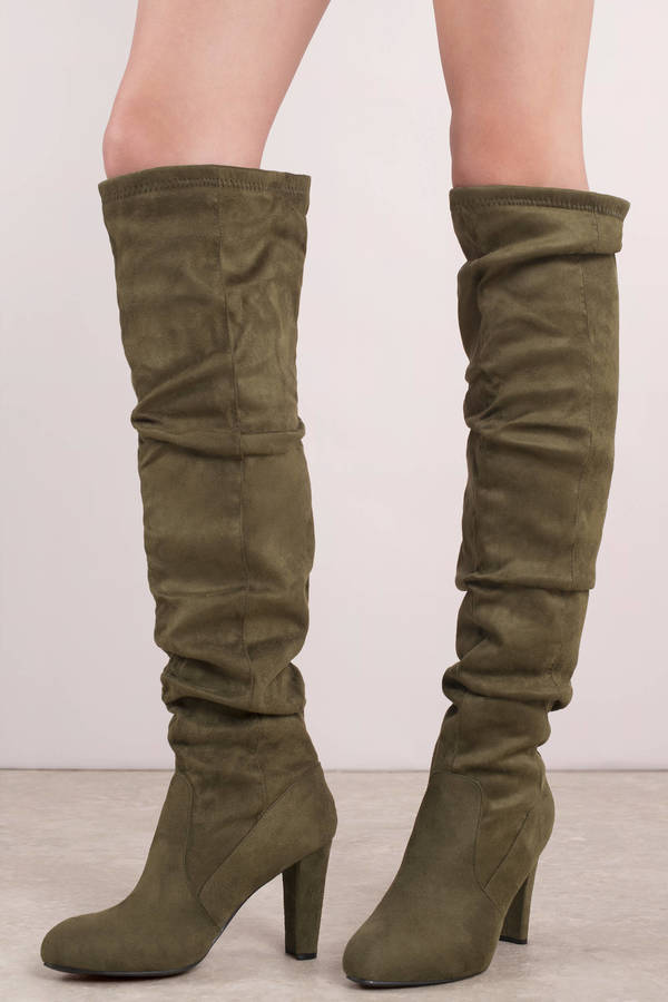 olive green boots knee high