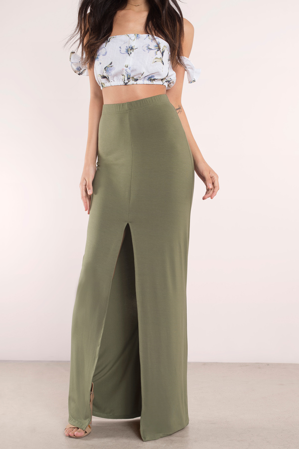 Sexy Olive Skirt - Front Slit Skirt - Maxi Skirt - Olive Skirt - $9 ...