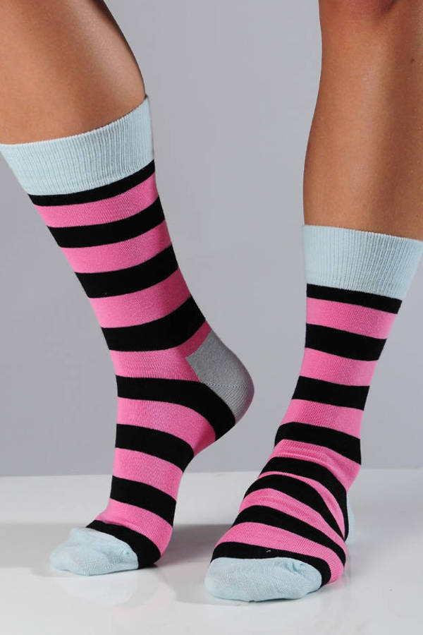 Pink Pink And Black Stripe Socks - $10 | Tobi US