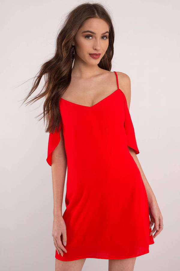 Trendy Stunning Red Dress - Cold Shoulder Dress - Red Casual Dress ...