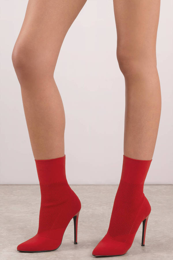 Heel Stiletto Boots - Red Sock Booties 