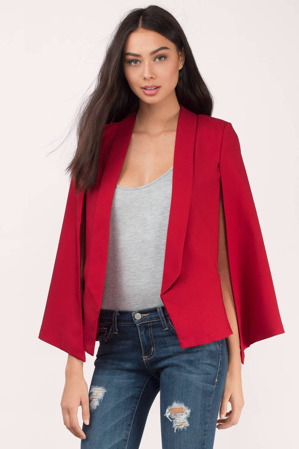 Trendy Red Blazer - Cropped Cape Blazer - Red Flared Blazer - $29 | Tobi US