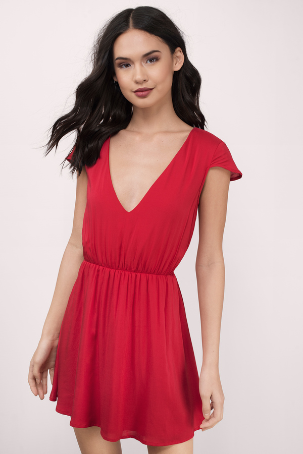 Sexy Red Skater Dress - Red Dress - V Neck Dress - $10 | Tobi US