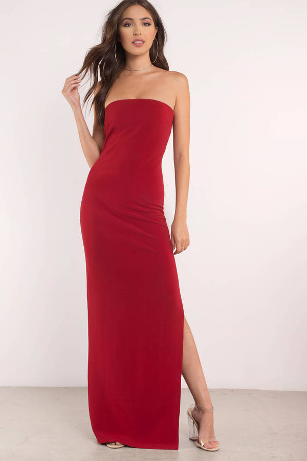 red josephine strapless maxi dress