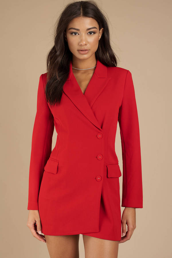 red blazer dress with belt