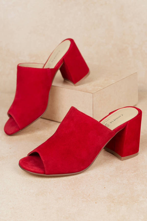 red block heel mules