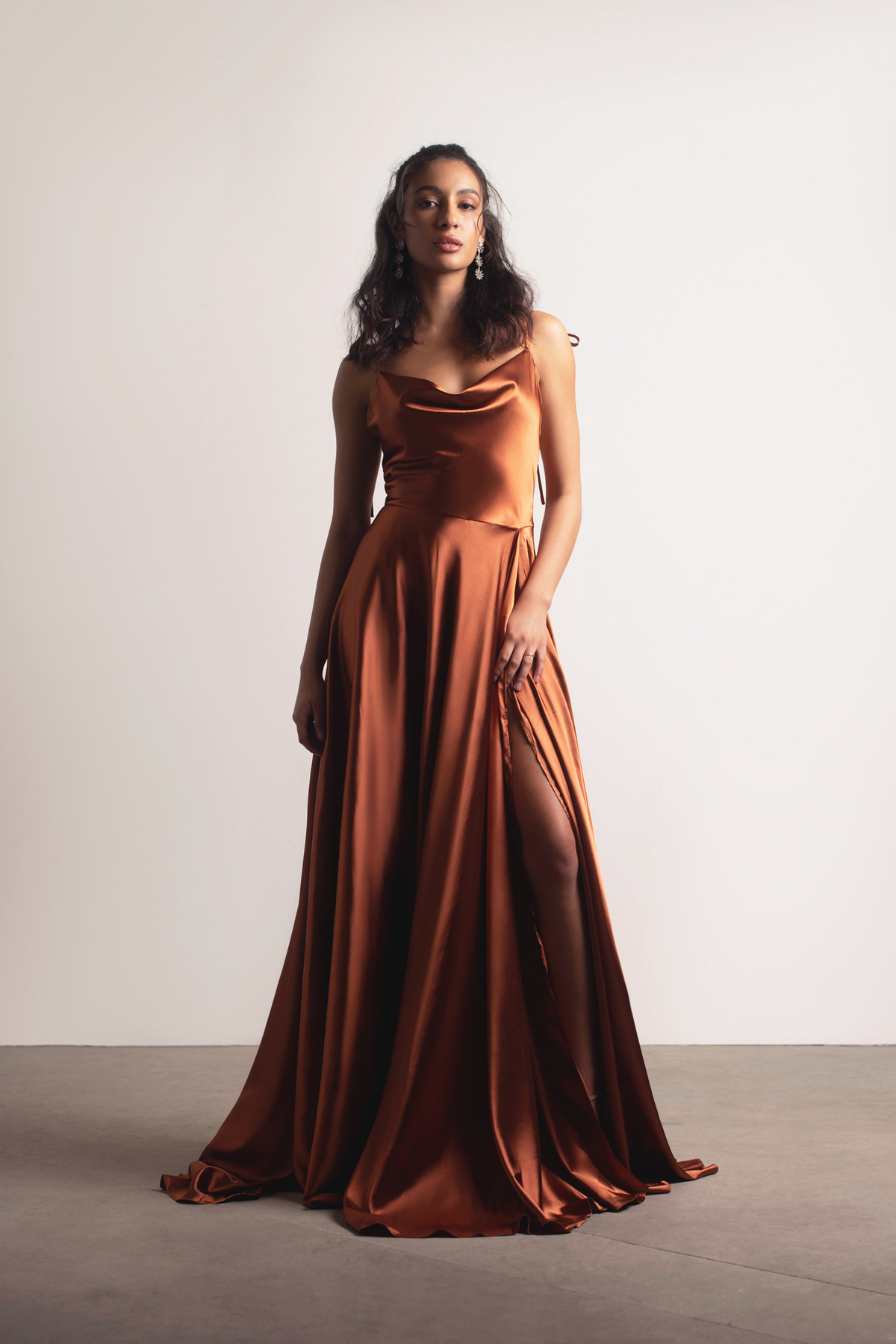 For The Drama Sienna Satin Cowl Neck High Slit Maxi Dress Nz 182 Tobi Nz 