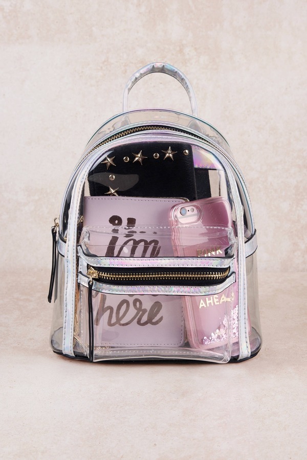 pink silver mini backpack