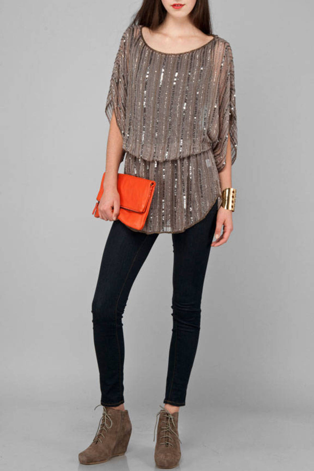 Beaded Tunic Top in Taupe - $207 | Tobi US