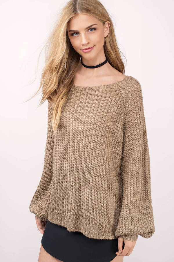 Taupe Sweater - Blouson Sweater - Knitted Sweater - Oversized Sweater ...