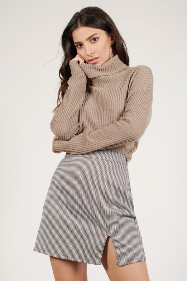 Till Then Turtle Neck Waffle Knit Top in Taupe - $38 | Tobi US