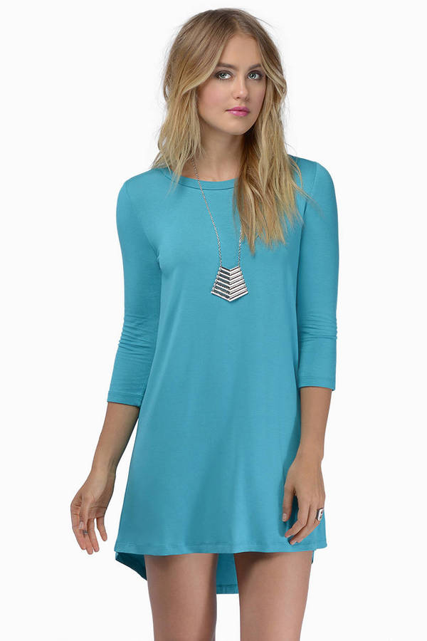 Blue Tunic Dress - Long Sleeve Dress - High Low Dress - $17 | Tobi US
