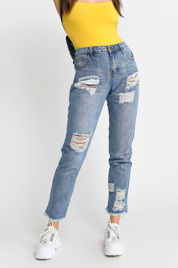 low rise black ripped jeans