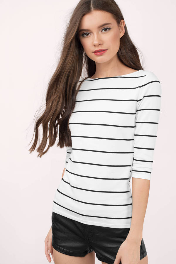 Cute White Tee Shirt Striped Tee Shirt White And Black Tee Shirt 16 Tobi US