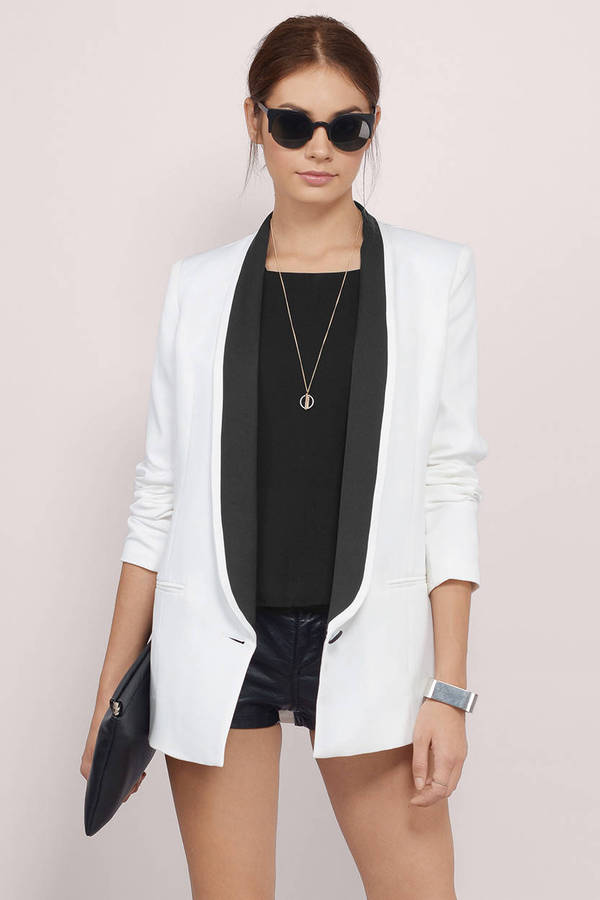 Another Night Out White & Black Long Sleeve Open Front Blazer - $19 ...
