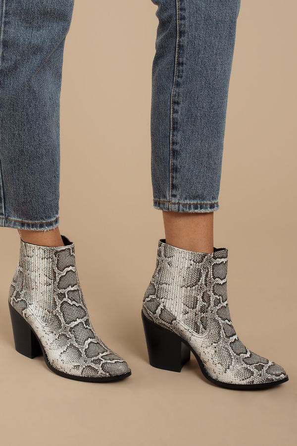 black and white snakeskin ankle boots