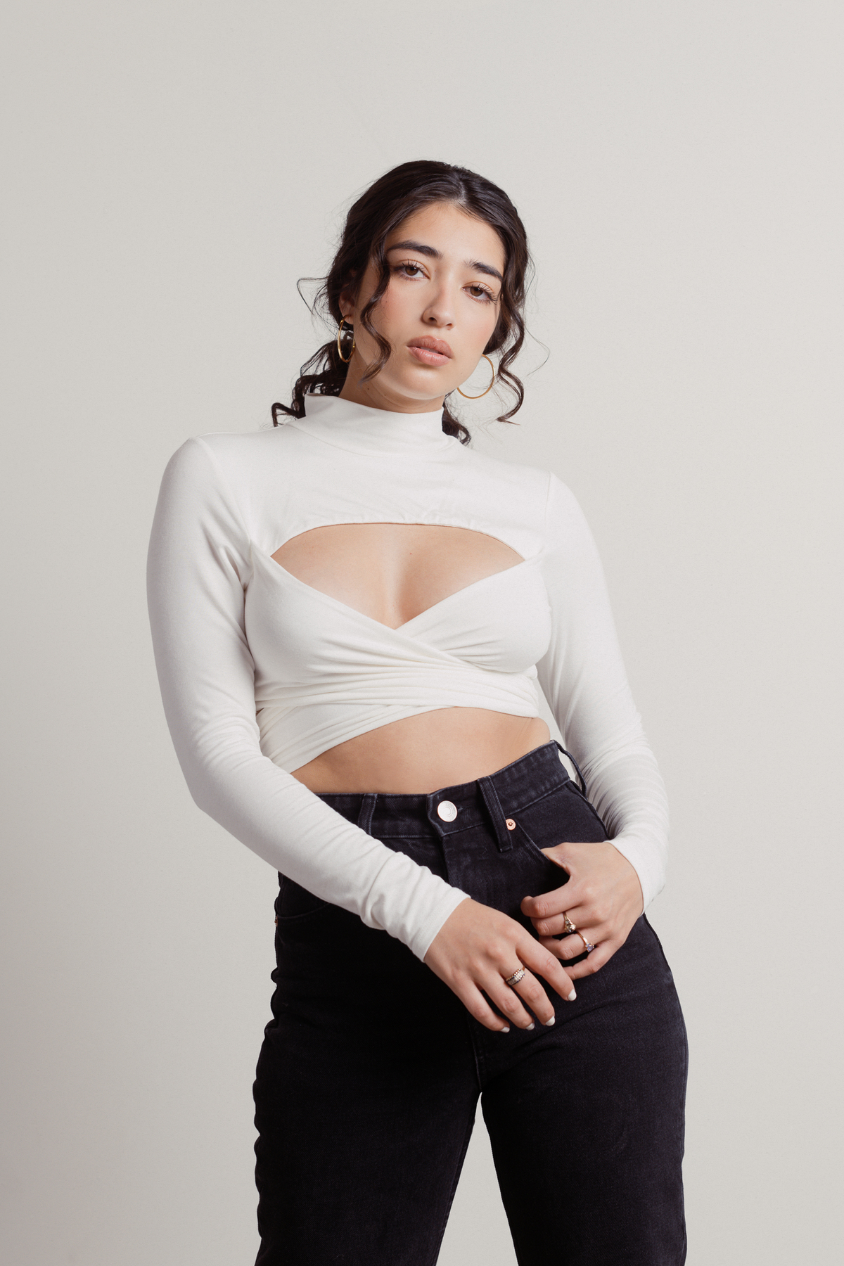 Download Born Again Multi Way Tie Mock Neck Crop Top in White - $32 ...