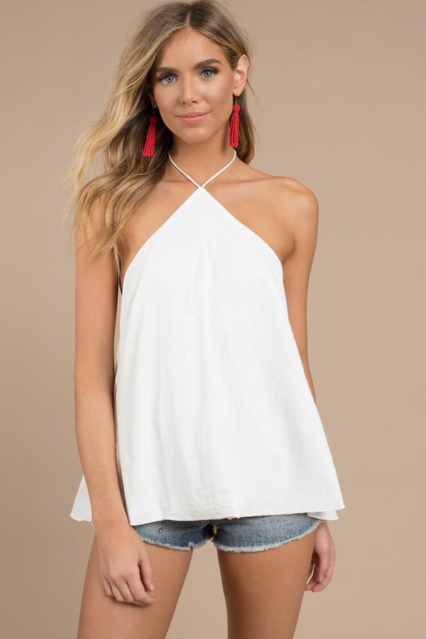 Chic White Top Flowy Halter Top Low Back Top Festival Top 10 