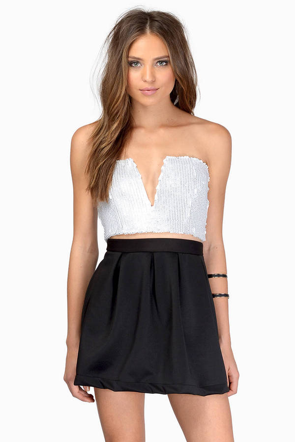White Top - Sweetheart Top - Sequin Bustier - White Crop Top - $13