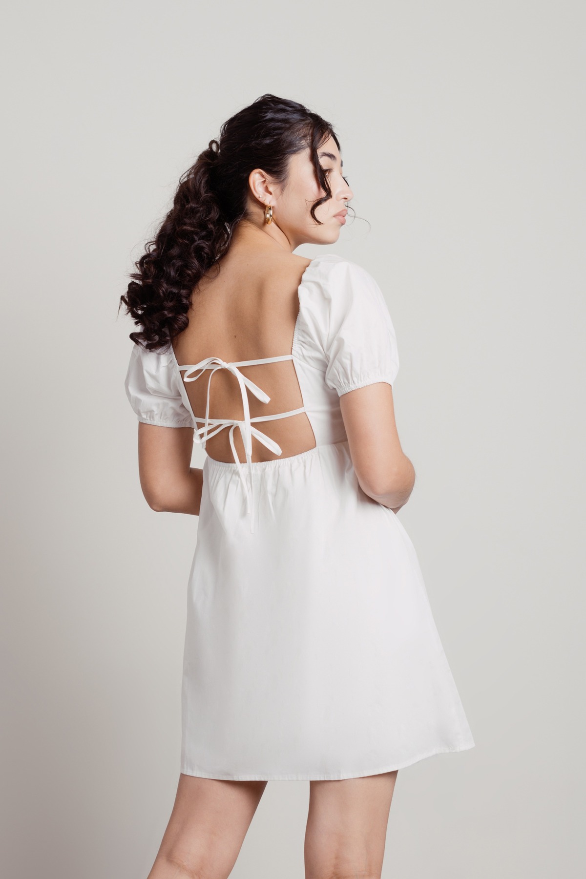 Love You Less Back Tie Puff Sleeve Babydoll Dress in White - $43 | Tobi US