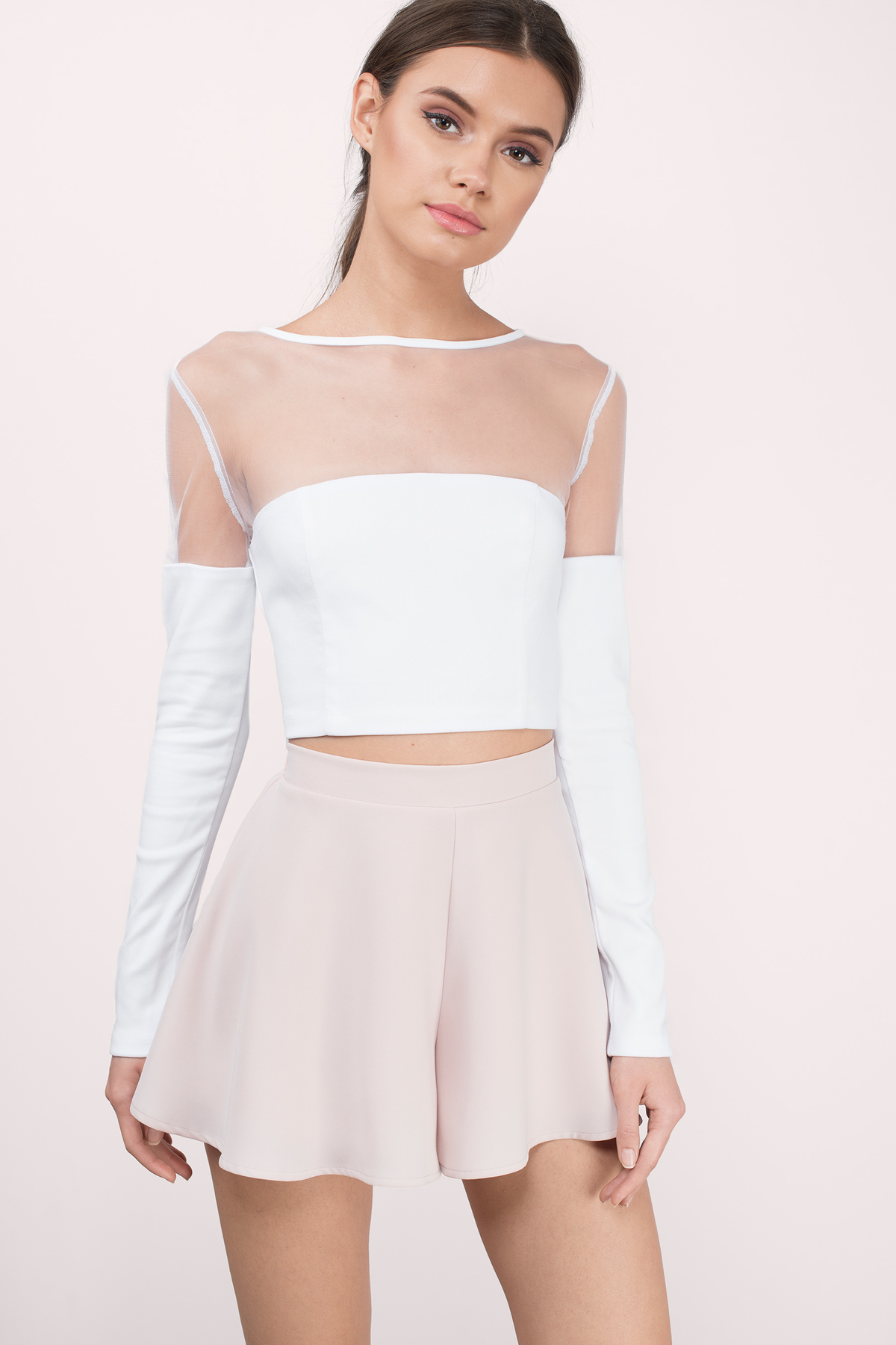 Mesh Leading Crop Top In White Tobi Us