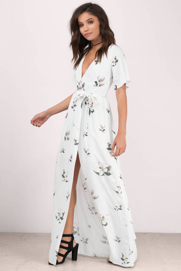 Trendy White Multi Maxi Dress - Front Wrap Dress - Maxi Dress - $30