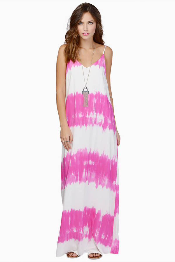 Cute White & Pink Maxi Dress - Cross Back Dress - $11 | Tobi US