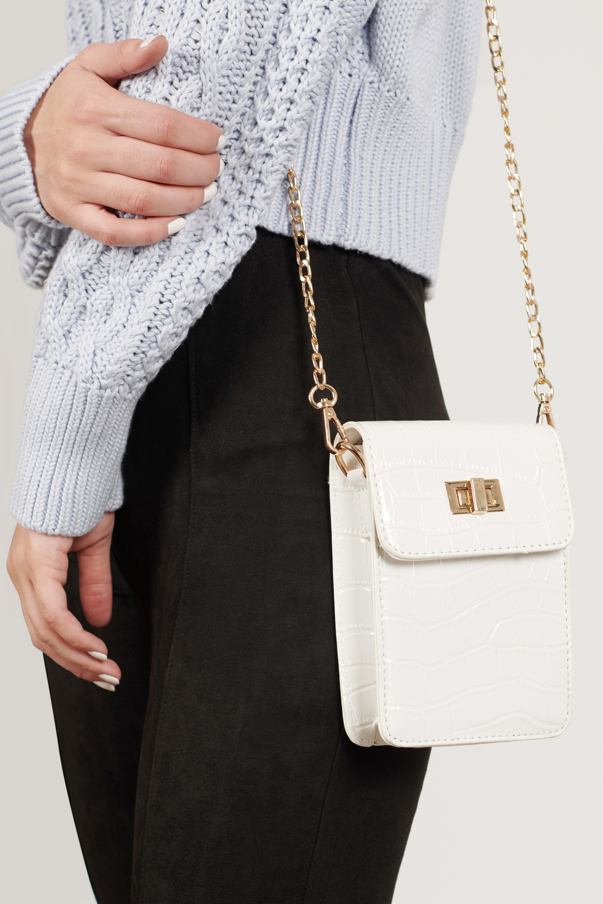 Second Guessing White Croc Cell Phone Crossbody Bag - $68 | Tobi US