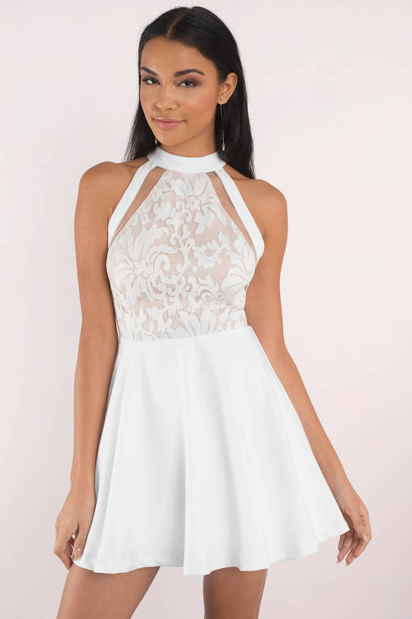 White Skater Dress - Lace High Neck Dress - Elegant White Dress - $36 ...