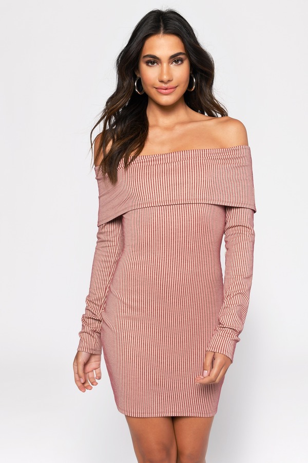 Pink Off The Shoulder Bodycon Dress ...