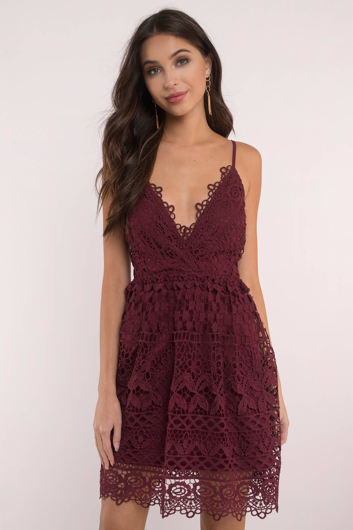 Wine Skater Dress - Lace Dress - Wine Lace Crochet Dress