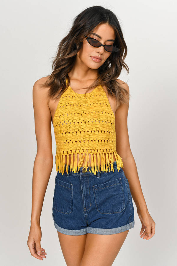 Tina Halter Crochet Crop Top in Yellow 