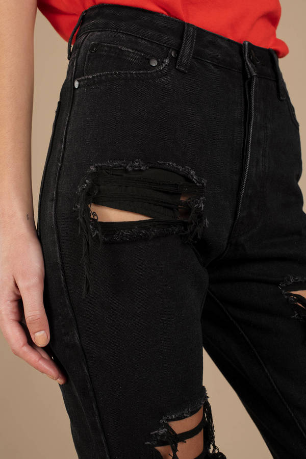 black ripped high waisted mom jeans