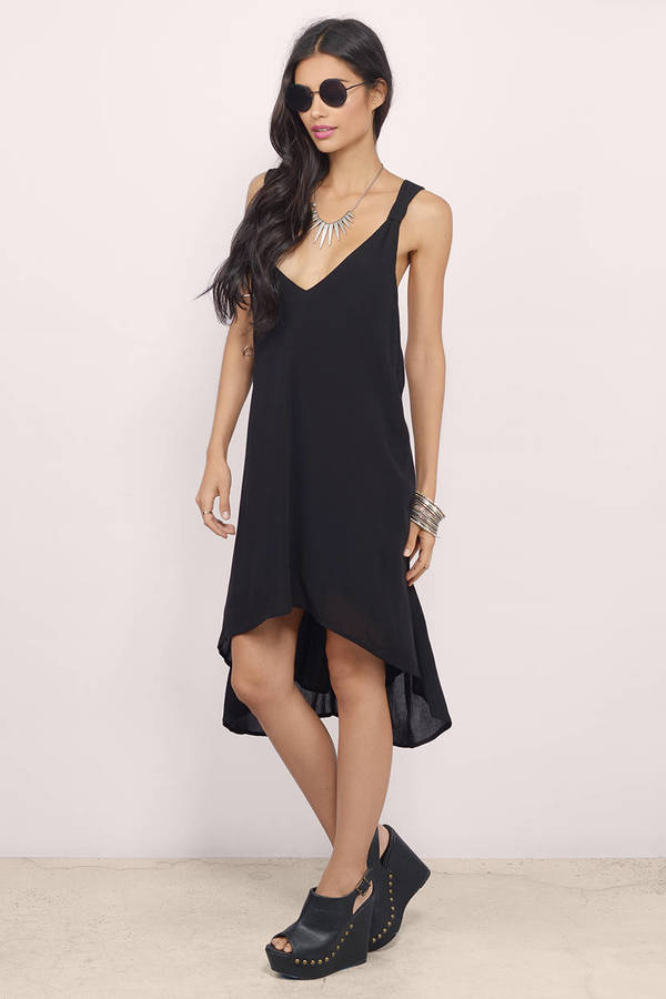 Trendy Black Dress - High Low Dress - Flare Midi Dress - Midi Dress ...