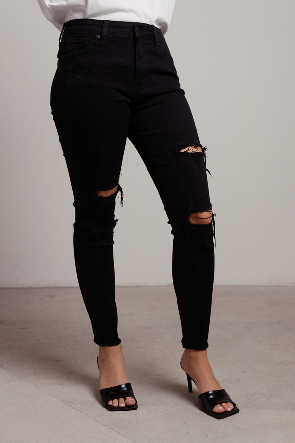 distressed black denim jeans