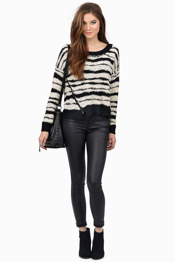 Black & Cream Sweater - Black Sweater - Long Sleeve Sweater - $22 | Tobi US