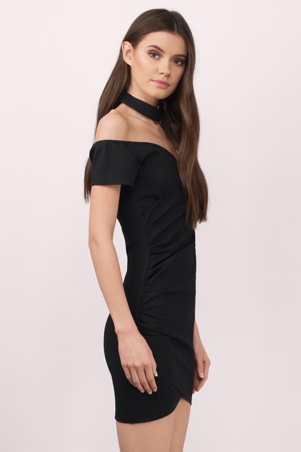 Cute Black Dress - Off Shoulder Dress - Stretch Dress - Bodycon Dress ...