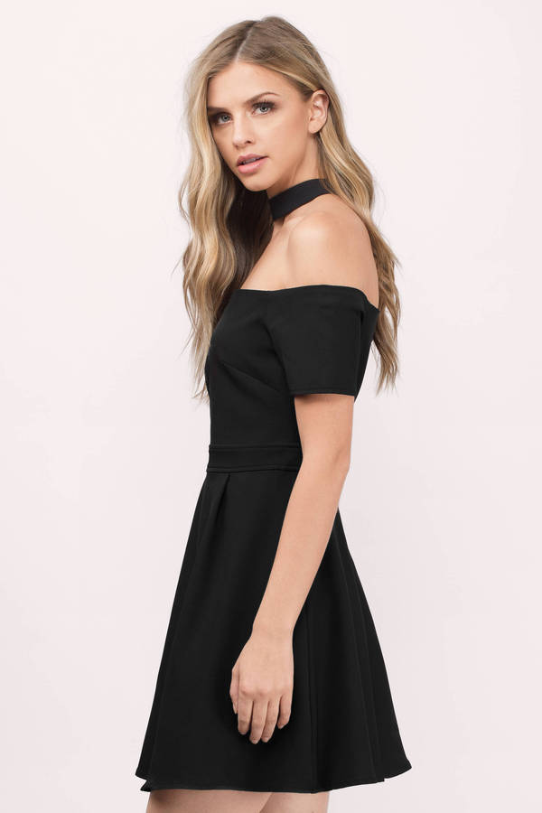Black Skater Dress - Black Choker Dress - Bardot Skater Dress - $17 ...