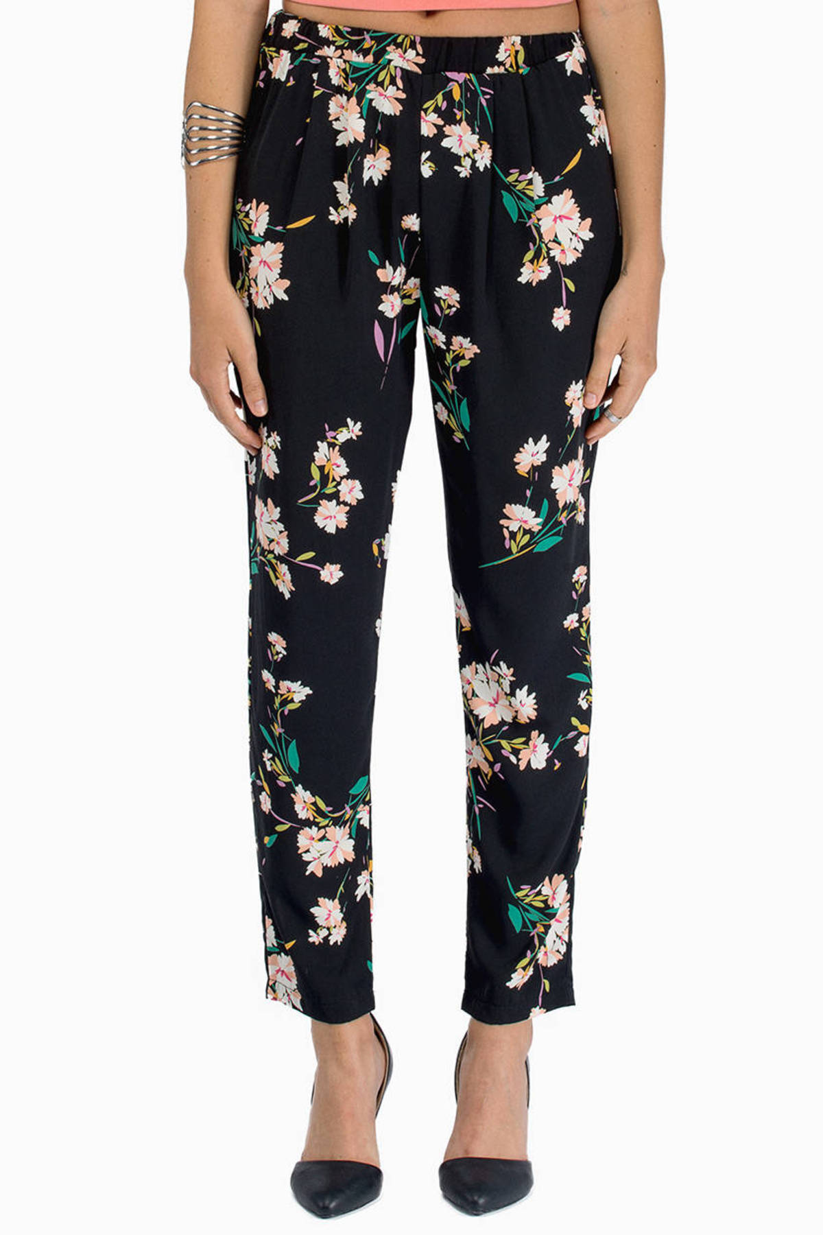 Cherry Blossom Pants in Black Floral - $15 | Tobi US