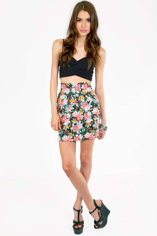 Fold My Floral Mini Skirt in Black Floral - $52 | Tobi US