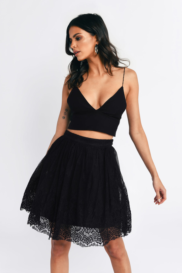 Black Skirt High Waisted Skirt Lace Skirt Black Skater Skirt 