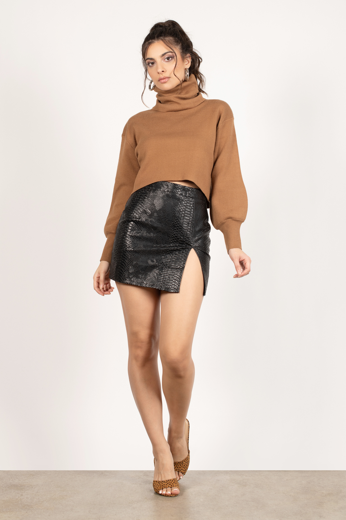 Hey Girl Faux Leather Croc Print Slit Mini Skirt In Black 22 Tobi Us 